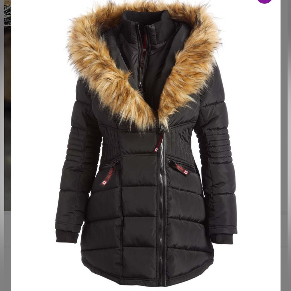 Canada Weather Gear • 3X • Black Oversized Faux Fur-Hood Long Puffer Jacket